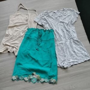 Trio* Women's Teal Lace-Trim Dress,  Casual Summer Style Romper Coverups